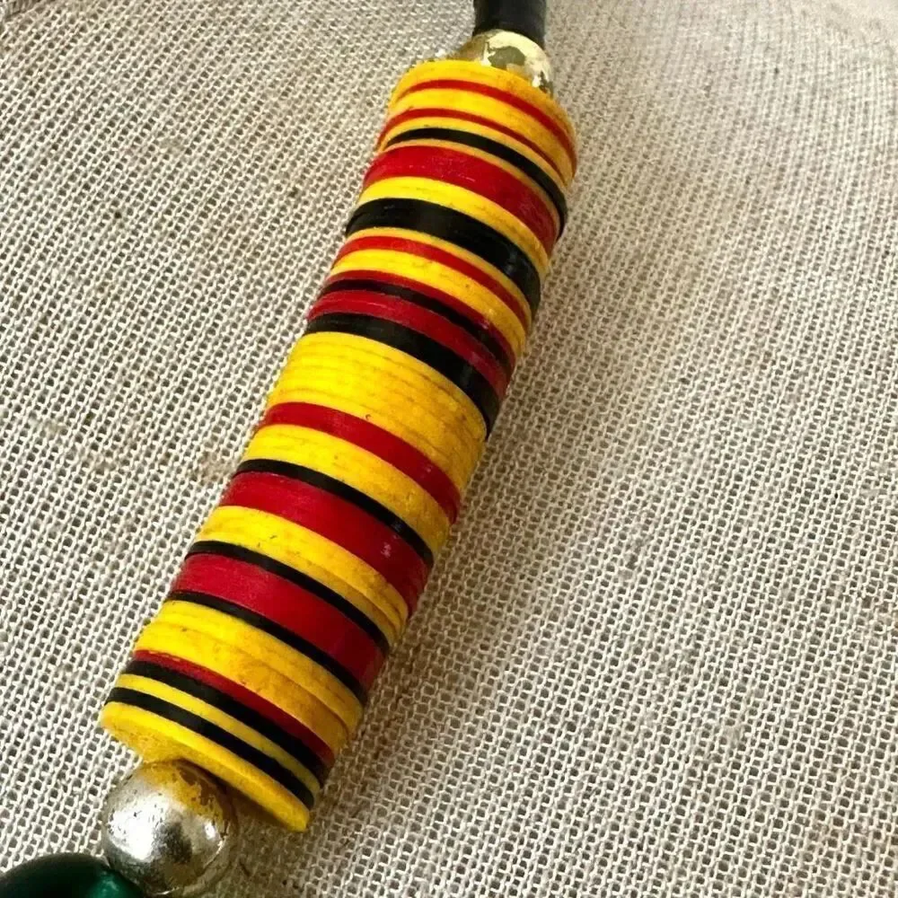 African coconut shell beaded disc necklace